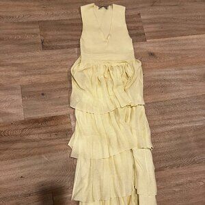 Zara Yellow Tiered Maxi Dress with Plunged Neckline
